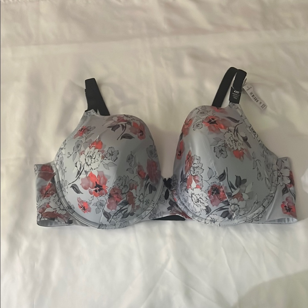 Torrid Curve Perfect T-Shirt Lightly Lined Bra 42D Underwire Blue Floral